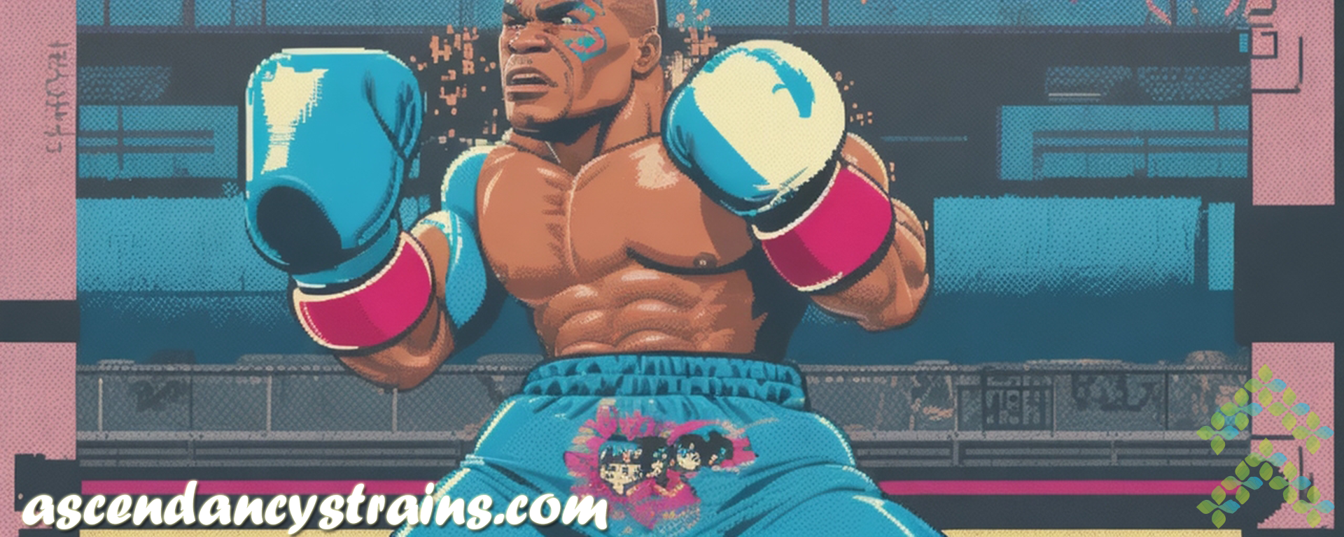 TKO strain review boxer in red and blue 8bit video game look